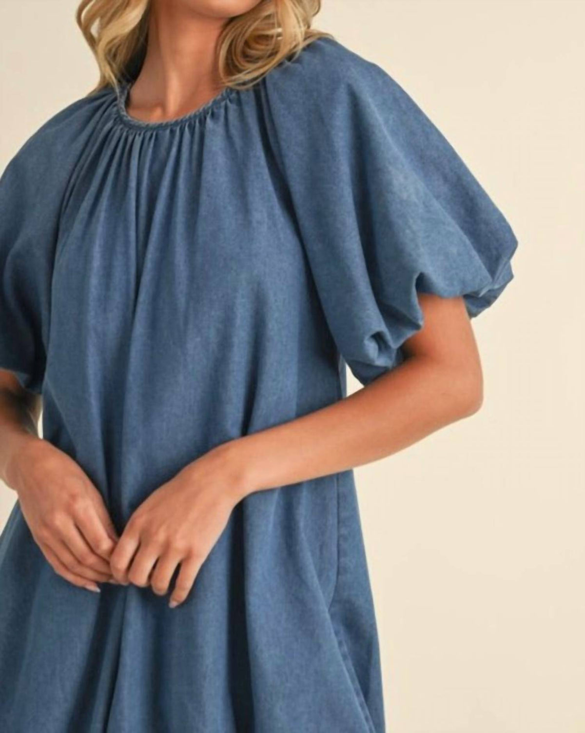 Klesis - Denim Puff Sleeve Bubble Mini Dress