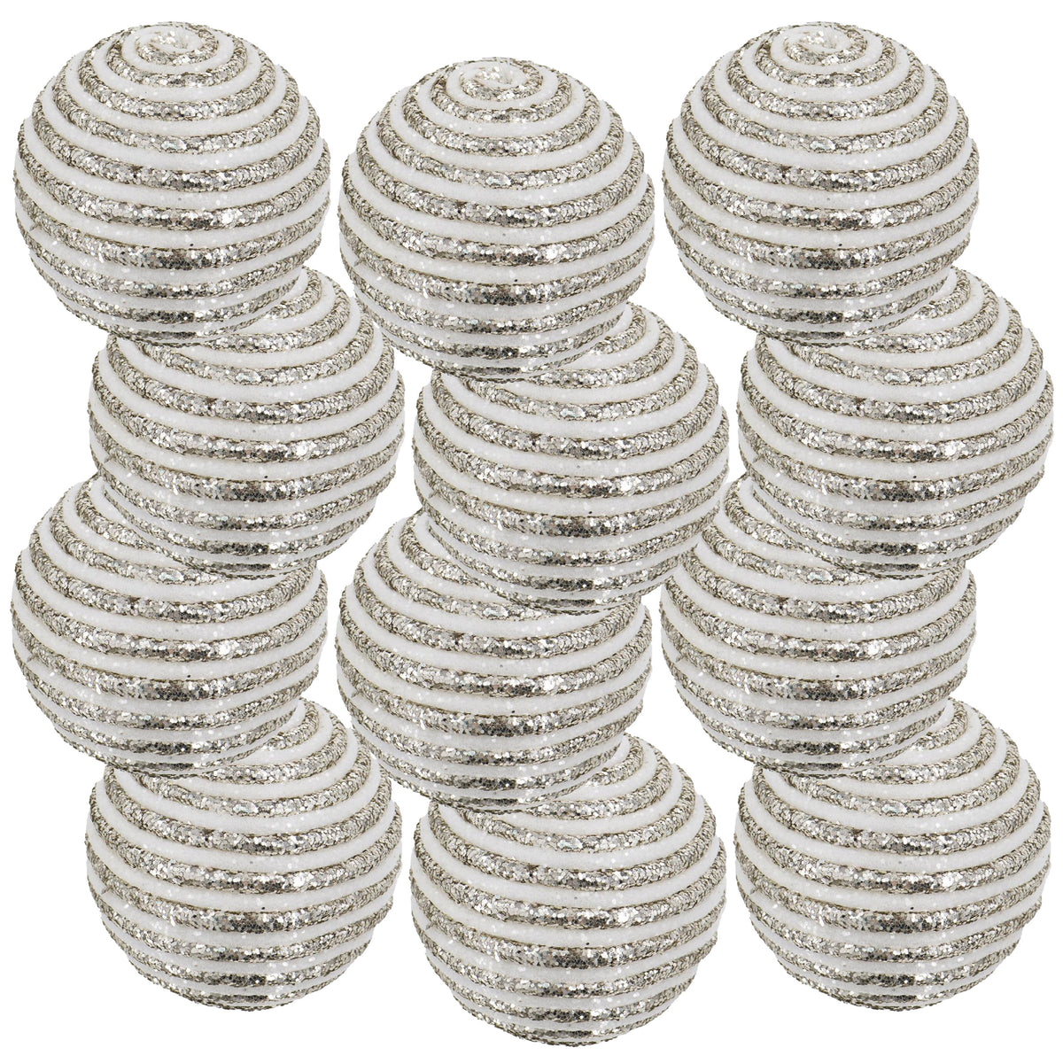Set of 12- Silver Decorative Ornament Balls – 3.9-Inch Plastic Holiday Decorations