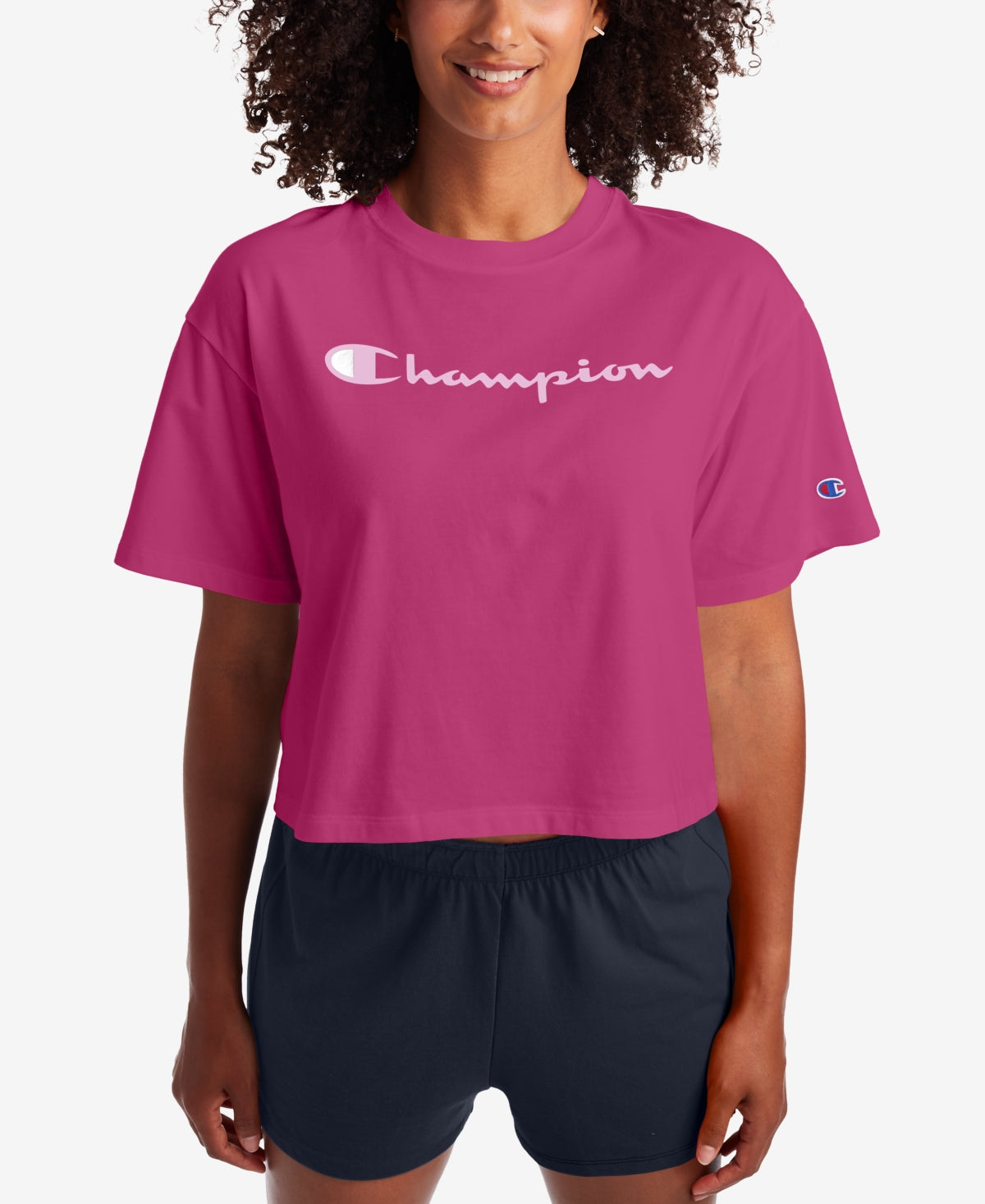 Champion Women's Cropped Logo Pullover Top Pink Size X-Small