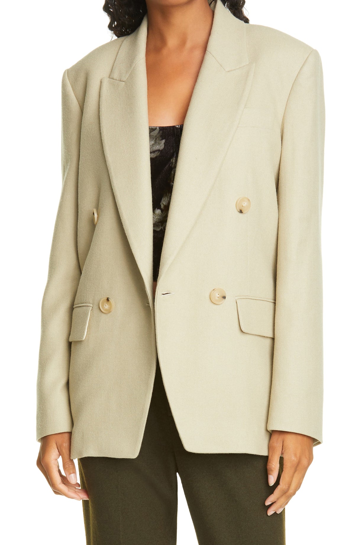 Women's Vince Double Breasted Flannel Blazer, Size 10 - Beige