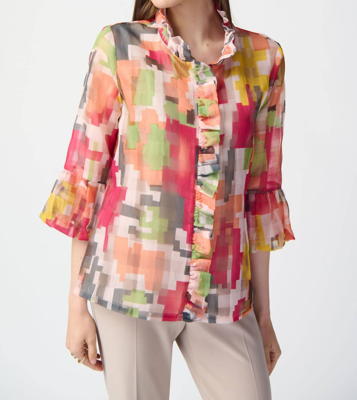 Joseph Ribkoff - Geo Print Ruffled Jacket