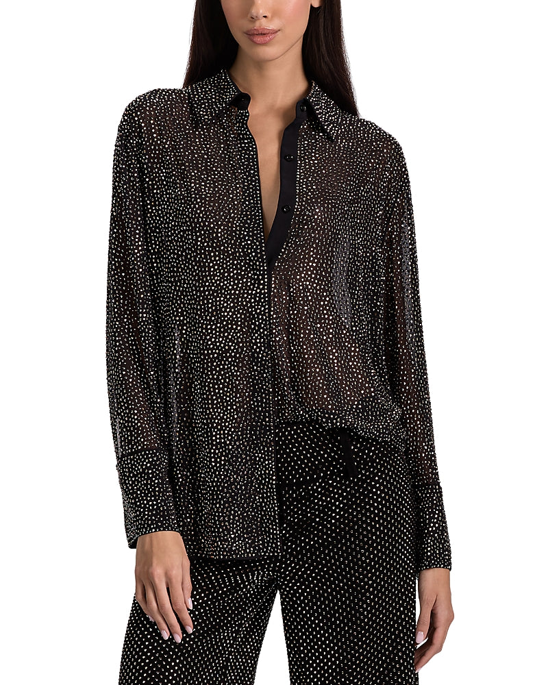 Alice and Olivia Embellished Button Down Top Black L
