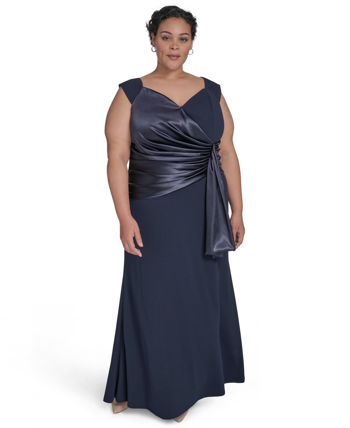 Eliza J Plus Size Mixed Media Scuba Crepe Sleeveless Gown Navy