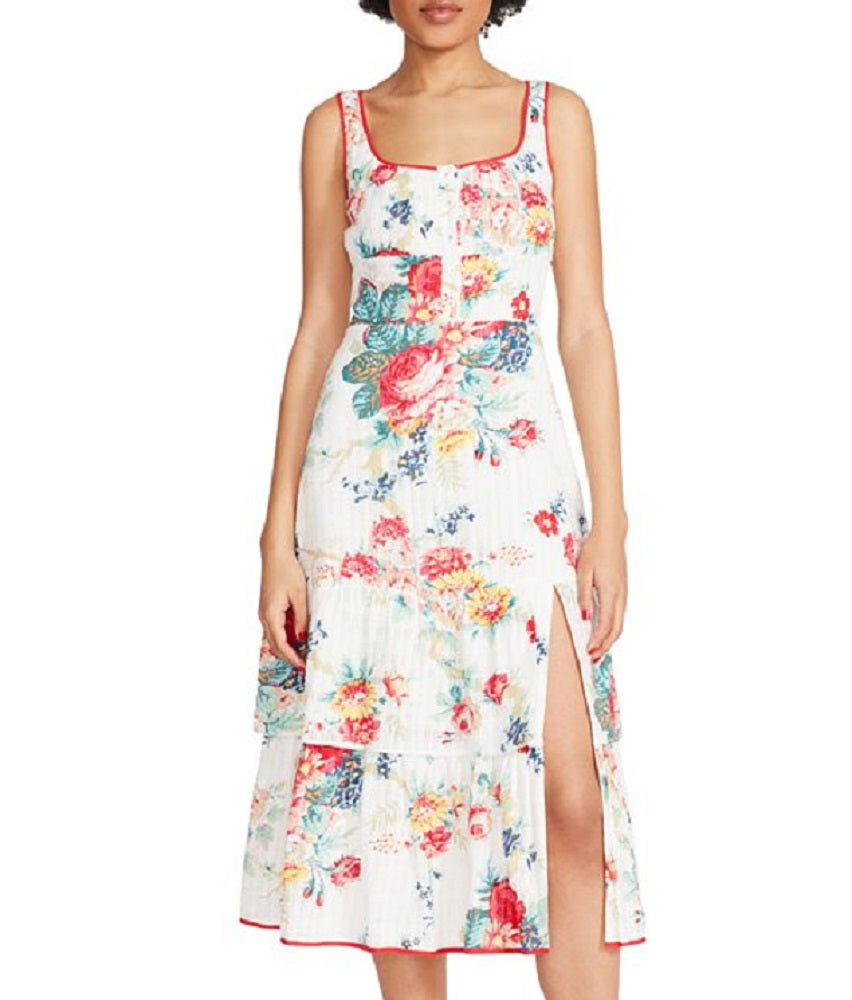 Betsey Johnson Women's Riviera Tiered Floral Midi Dress White Size X-Large