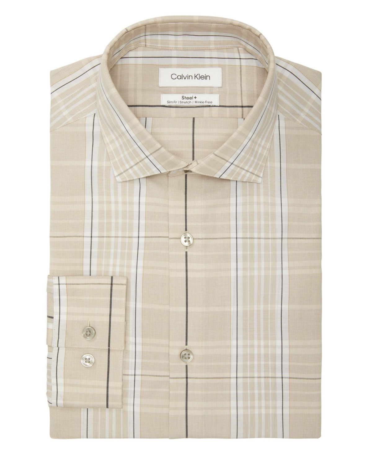 Calvin Klein Men's Steel and Slim Fit Stretch Dress Shirt Beige Size 16 - 32/33 L