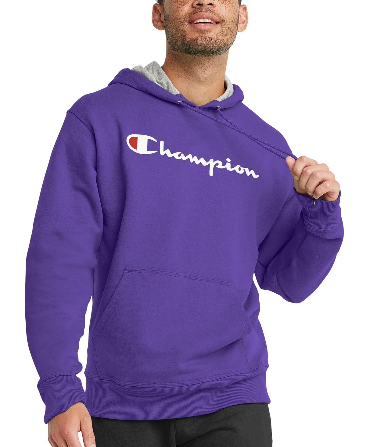 Champion Men's Script Logo Powerblend Hoodie Purple Size Medium