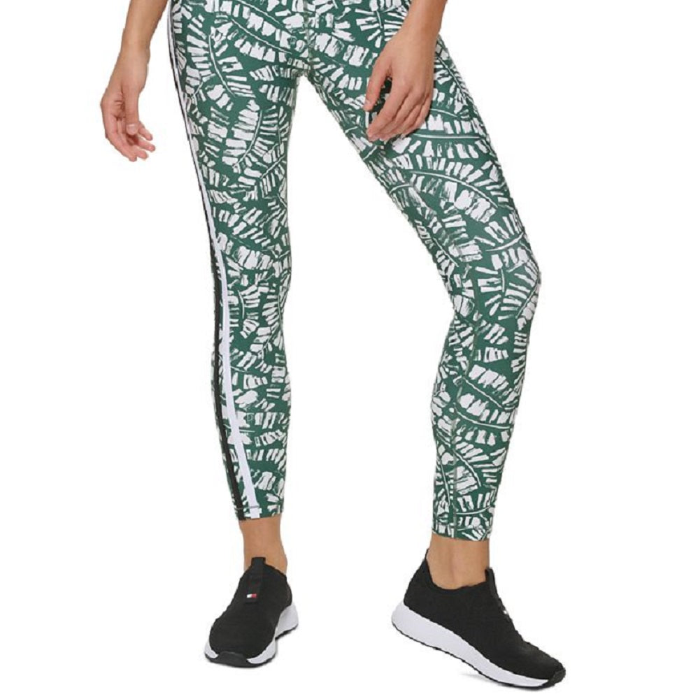 Tommy Hilfiger Women's Palm Print High Rise Compression Leggings Green Size Small