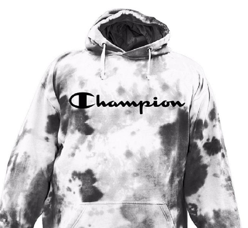 Champion Men's Relaxed Fit Tie Dye Logo Fleece Hoodie White Size Medium