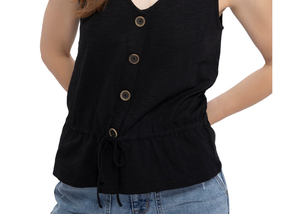 Sanctuary Heartstrings Button Tank In Black  Size Large