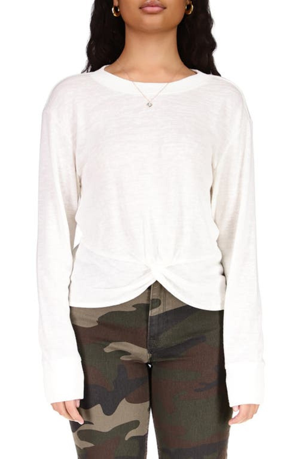 Sanctuary Women's Knot Front Knit Top White Size Large