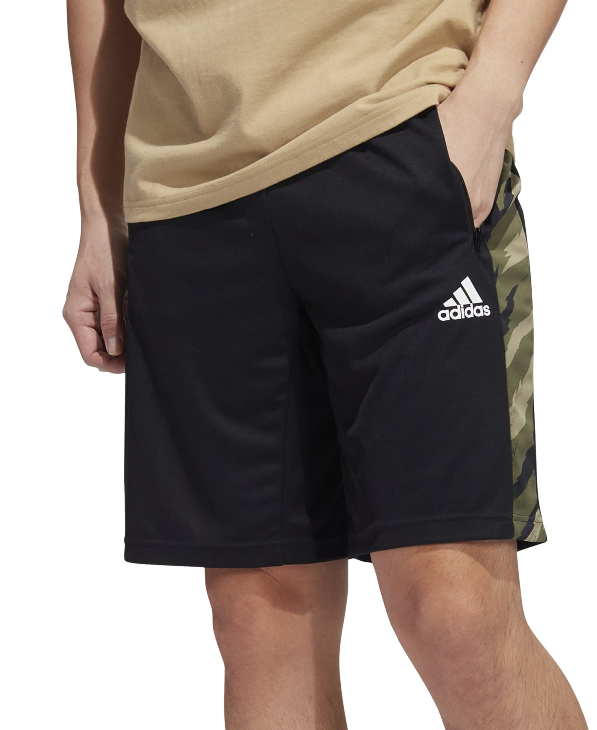 adidas Men's Feelstrong Regular Fit Camo Panel Performance Shorts Green Size Medium