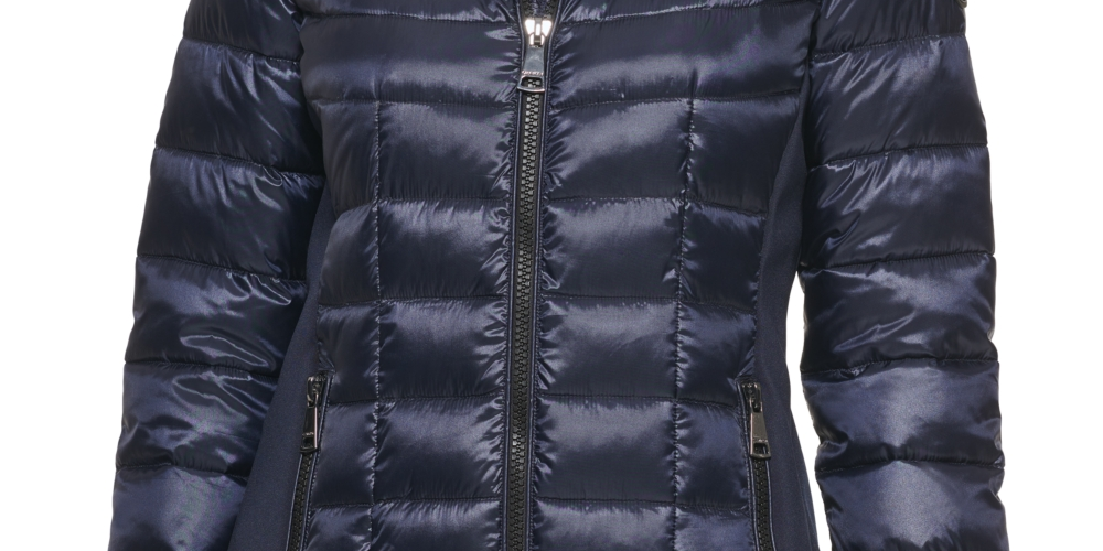 Calvin Klein Women's Hooded Down Packable Puffer Coat Blue Size Large