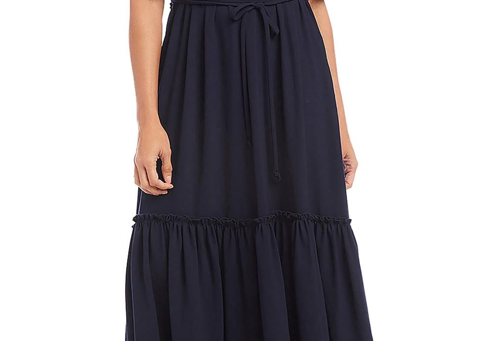 Karen Kane Womens Cocktail Midi Fit & Flare Dress Blue