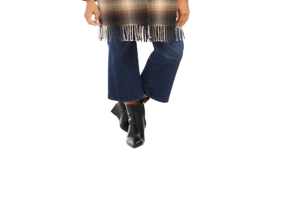 Karen Kane Plaid Fringe Trim Jacket Brown