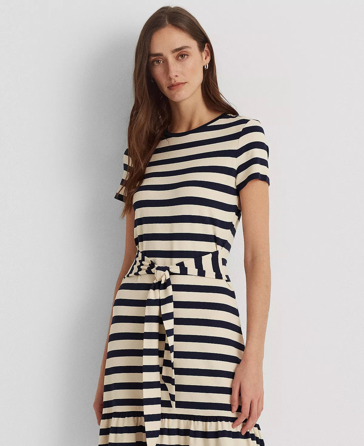 Ralph Lauren Women's Striped Jersey T-Shirt Dress Brown Size 14