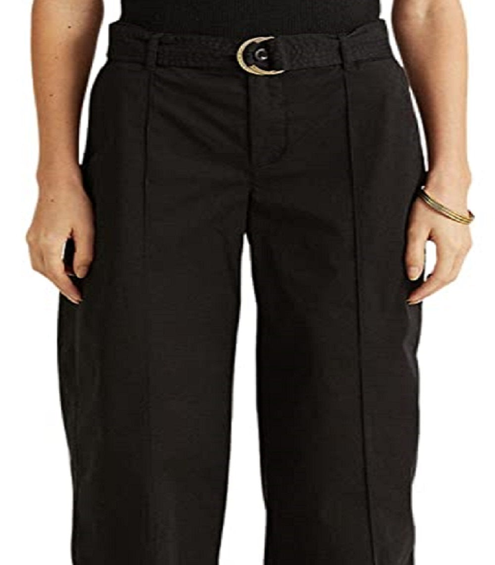 Ralph Lauren Women's Micro Sanded Twill Belted Wide Leg Pants Black Size 8