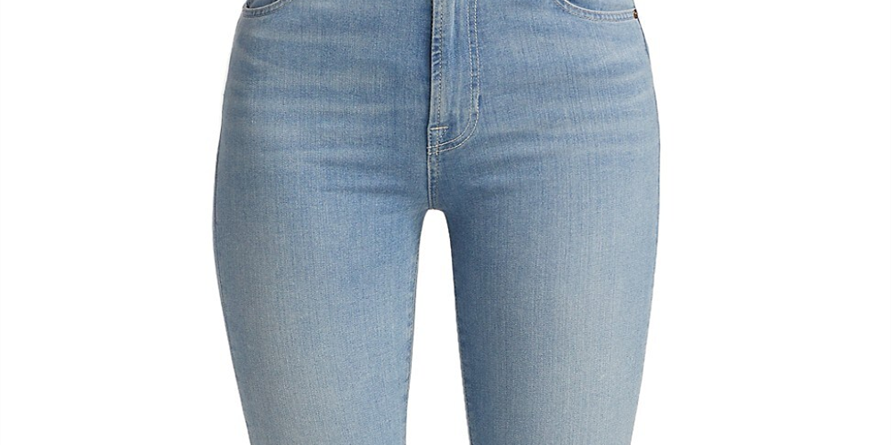 JEN7 Women's Mid Rise Chewed Hem Stretch Skinny Jeans Blue Size 30
