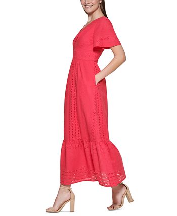 Kensie Women's Eyelet Maxi Dress Pink Size 4