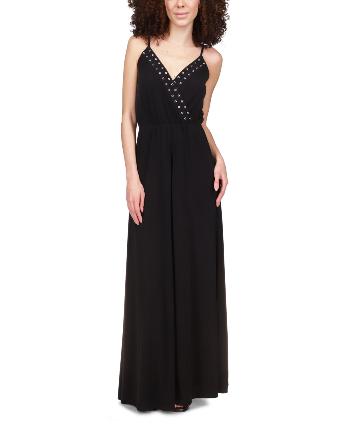 Michael Kors Women's Grommet Faux Wrap Maxi Dress Black Size Petite Small