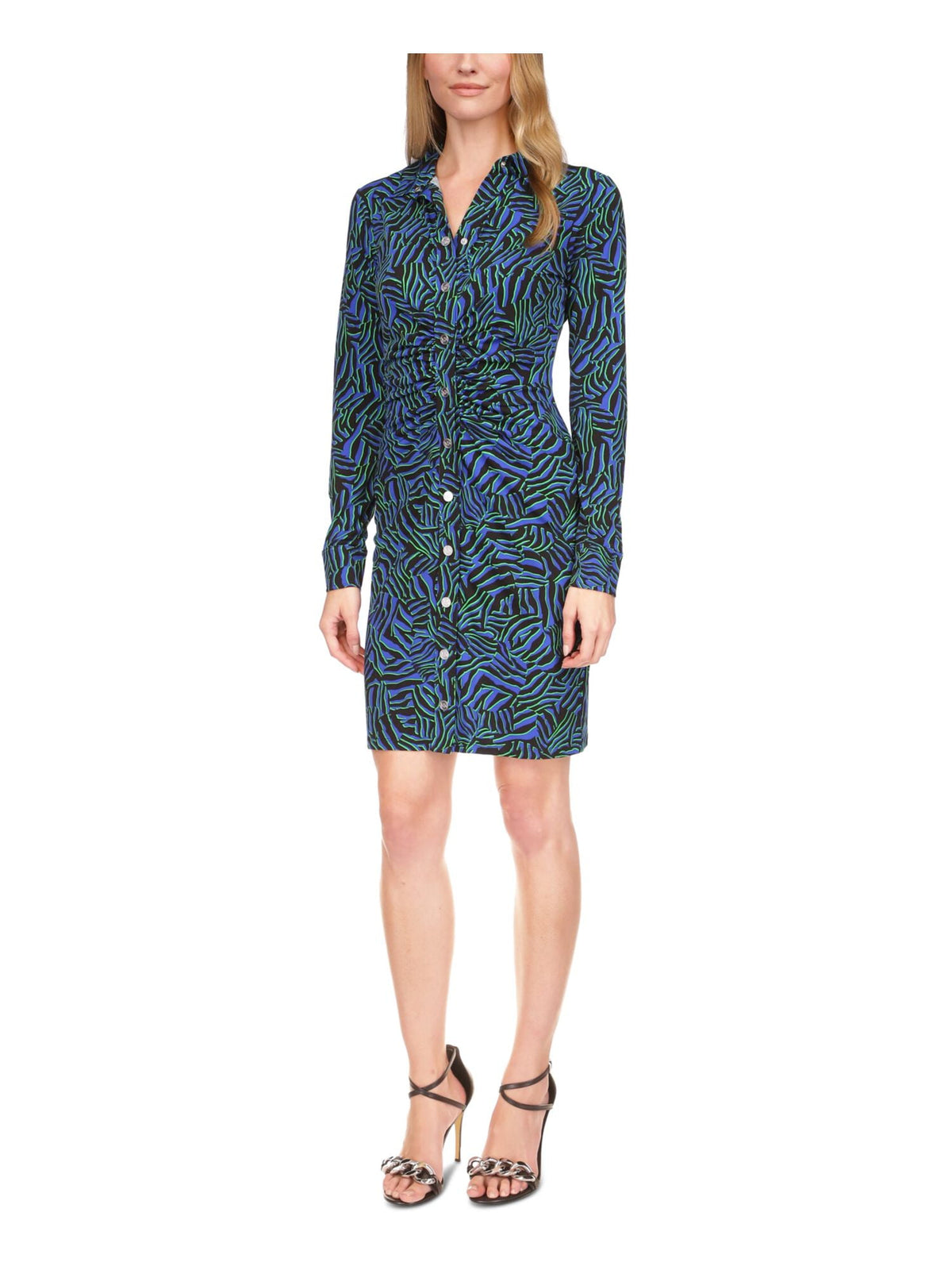 Michael Kors Women's Zebra Print Ruched Mini Dress Blue Size X-Large