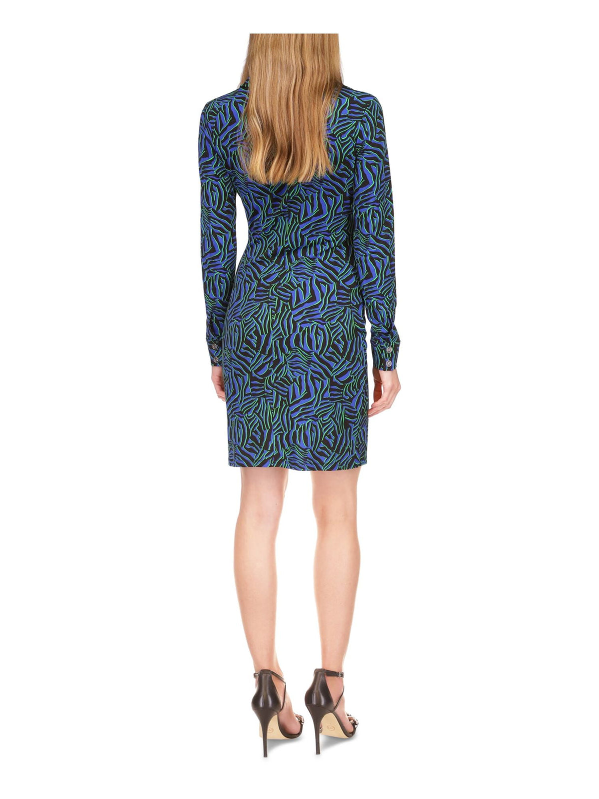 Michael Kors Women's Zebra Print Ruched Mini Dress Blue Size X-Large
