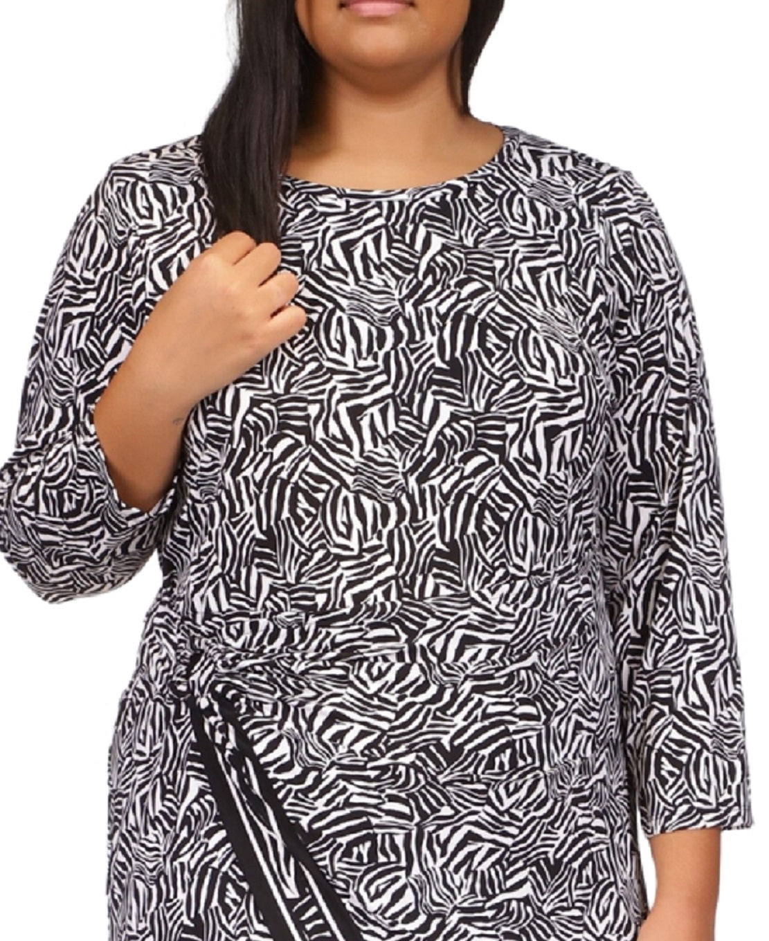 Michael Kors Women's Plus Zebra Print Asymmetric Midi Dress Grey Size 0X