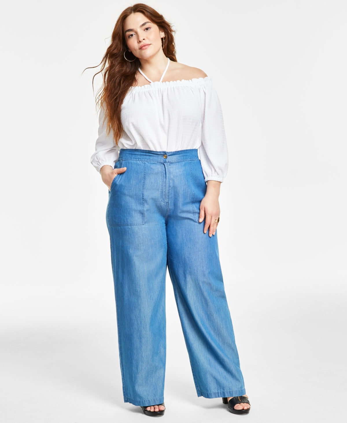 Michael Kors Women's Wide Leg Chambray Pants Blue Size 3X