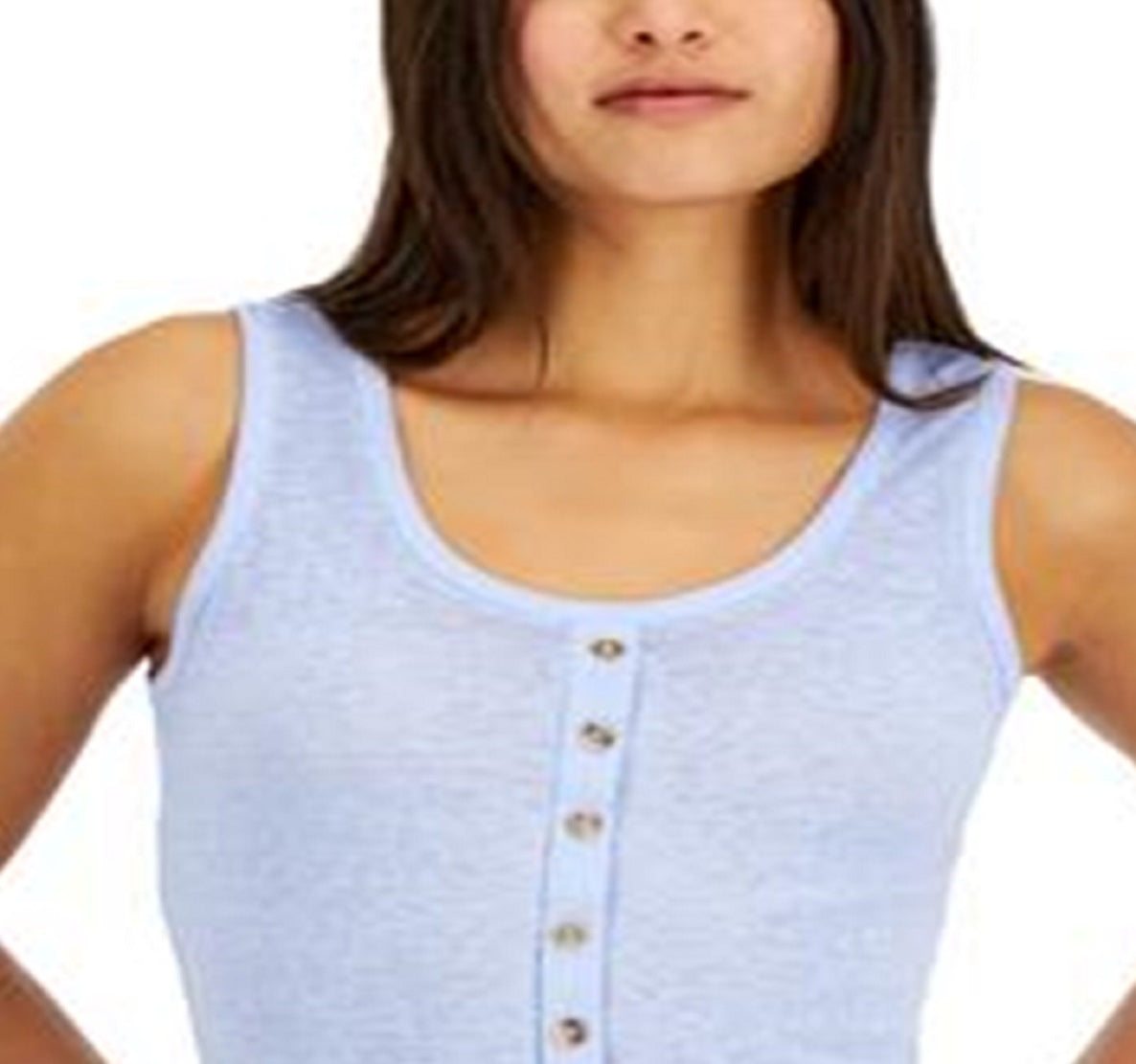 Crave Fame Junior's Button Front Tank Top Blue Size Medium