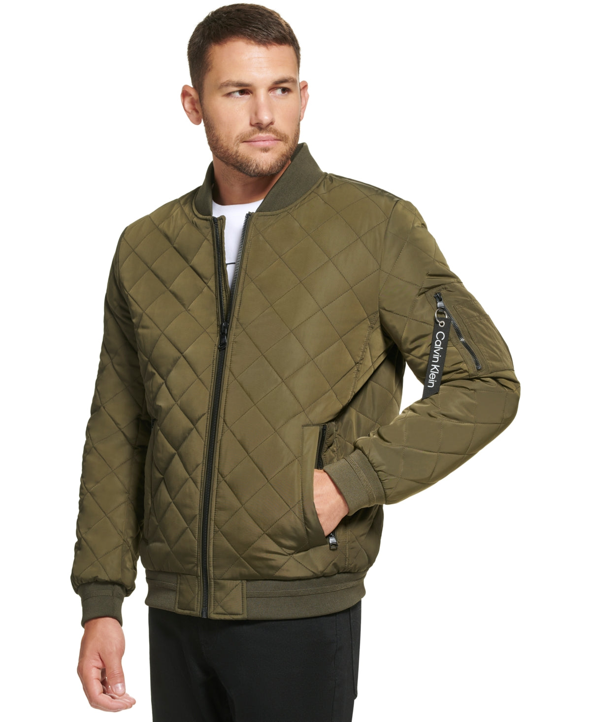 Calvin Klein Men's Quilted Baseball Jacket Green Size Large