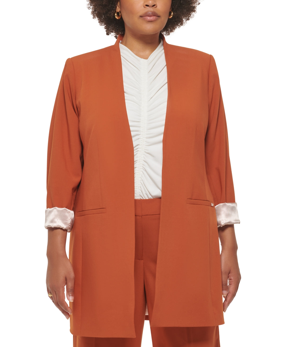 Calvin Klein Women's Lux Roll Tab Blazer Brown Size 24W
