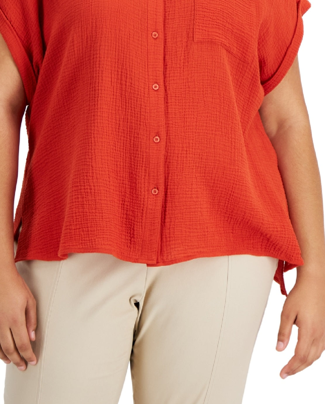 Calvin Klein Women's Cotton Button Front Camp Shirt Brown Size 2X