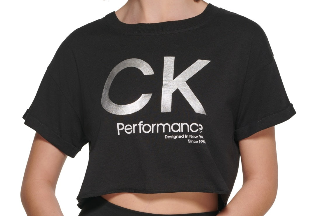 Calvin Klein Women's Cropped Logo T-Shirt Black Size Medium