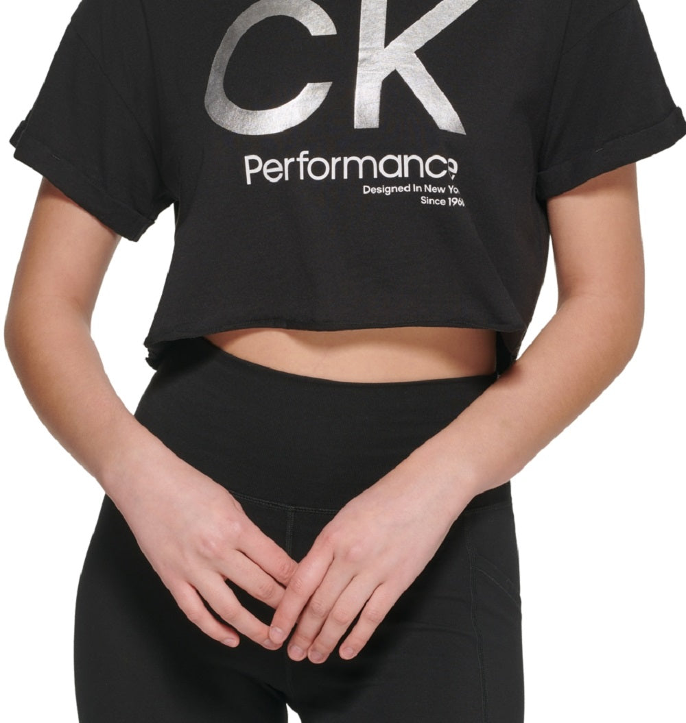 Calvin Klein Women's Cropped Logo T-Shirt Black Size Medium