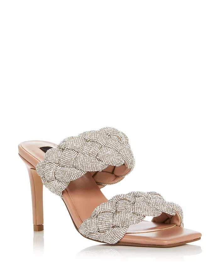 Aqua Women's Braided Rhinestone Double Strap High Heel Sandals Pink Size 8 M