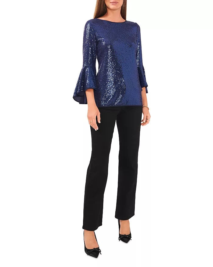 Vince Camuto Women's Sequin Bell Sleeve Top Blue Size XL
