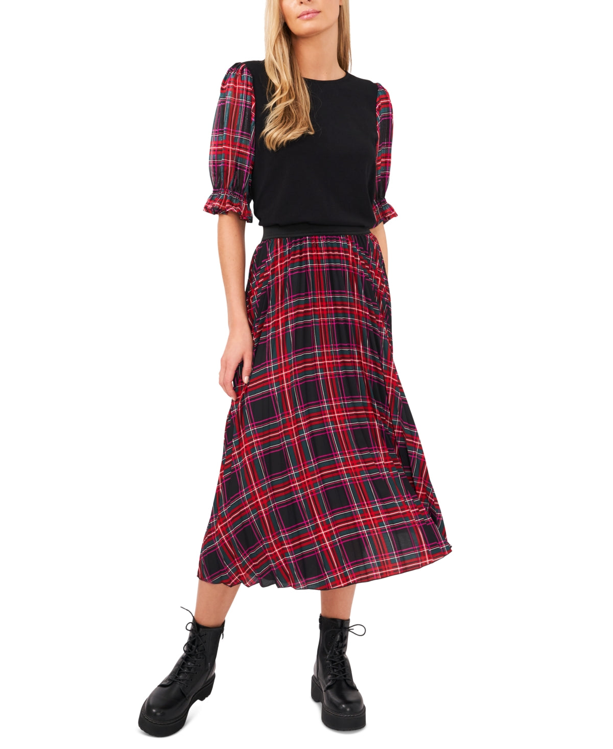CeCe Women's Mixed Media Top Black Size X-Small