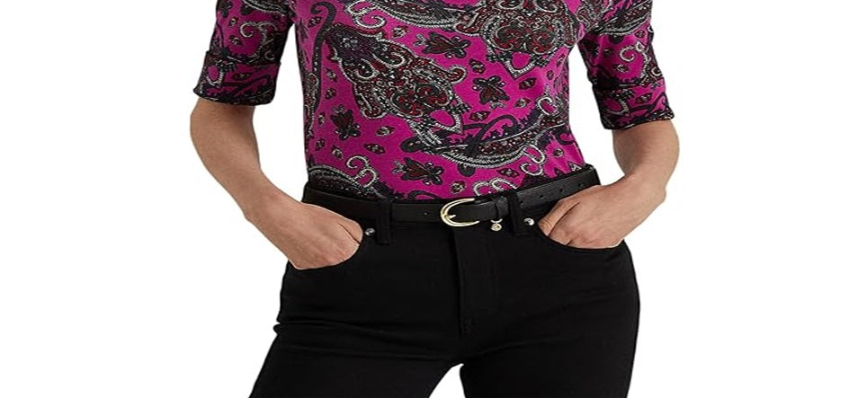 Ralph Lauren Women's Paisley Stretch Cotton Tee Pink Size X-Large