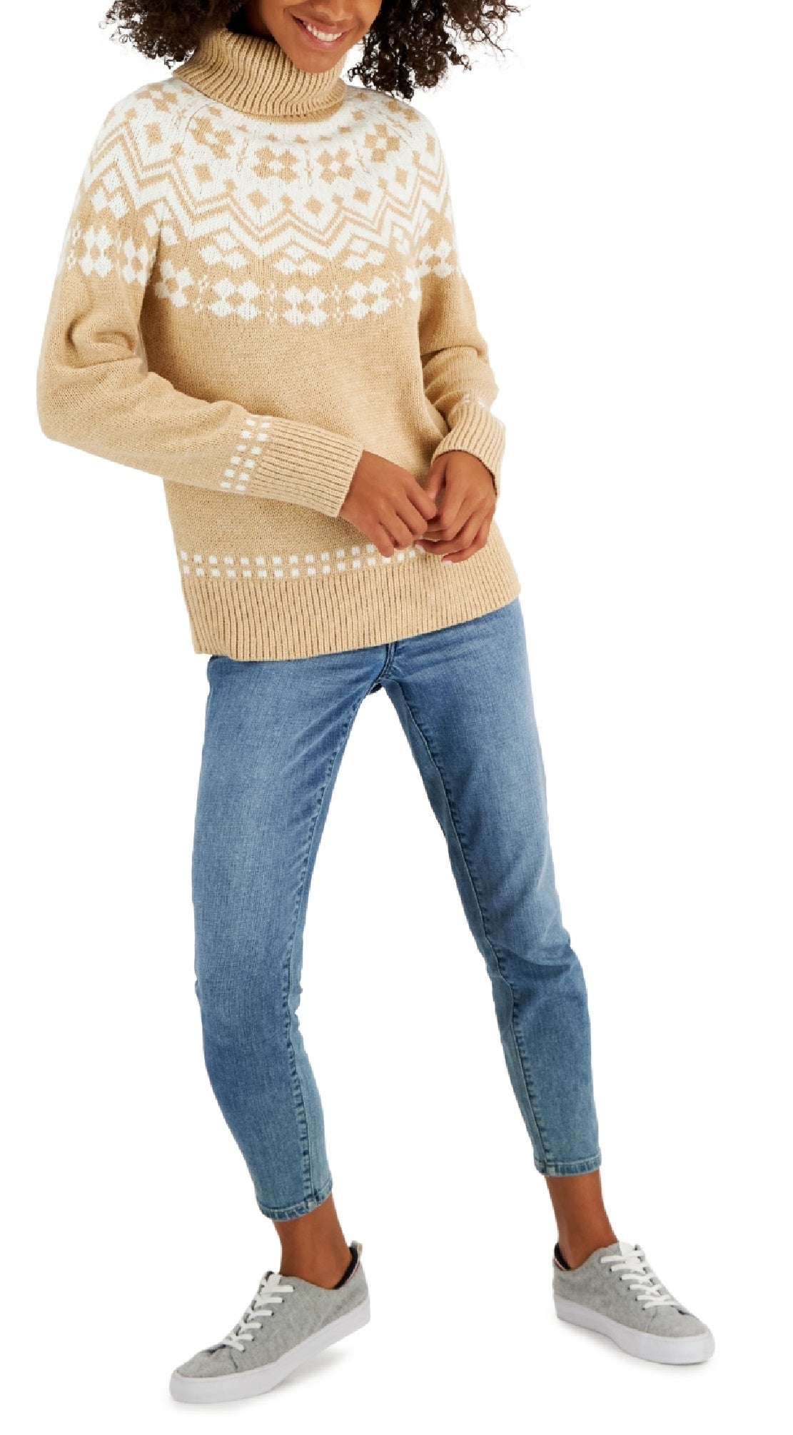 Tommy Hilfiger Women's Fair Isle Turtleneck Sweater Brown Size Small