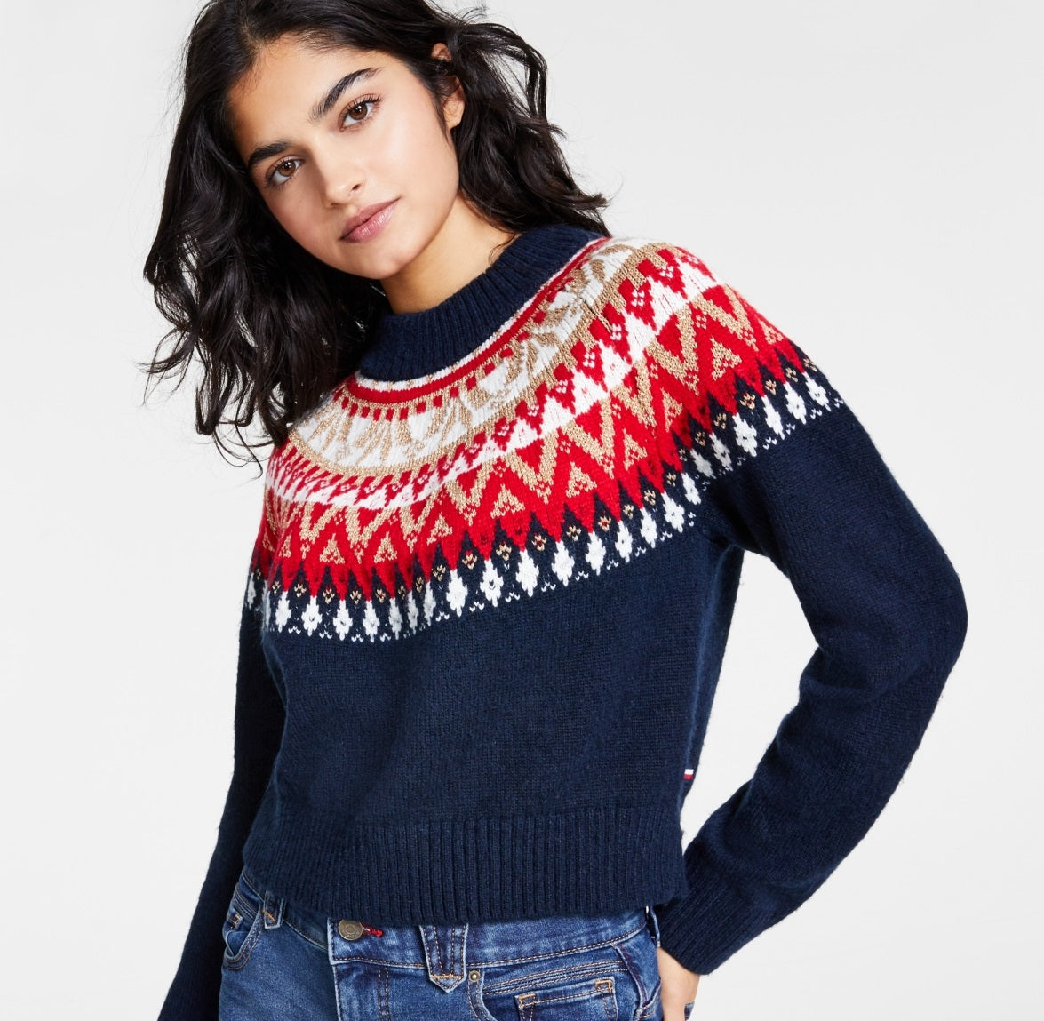 Tommy Hilfiger Women's Half Snowflake Raglan Sweater Blue Size Medium