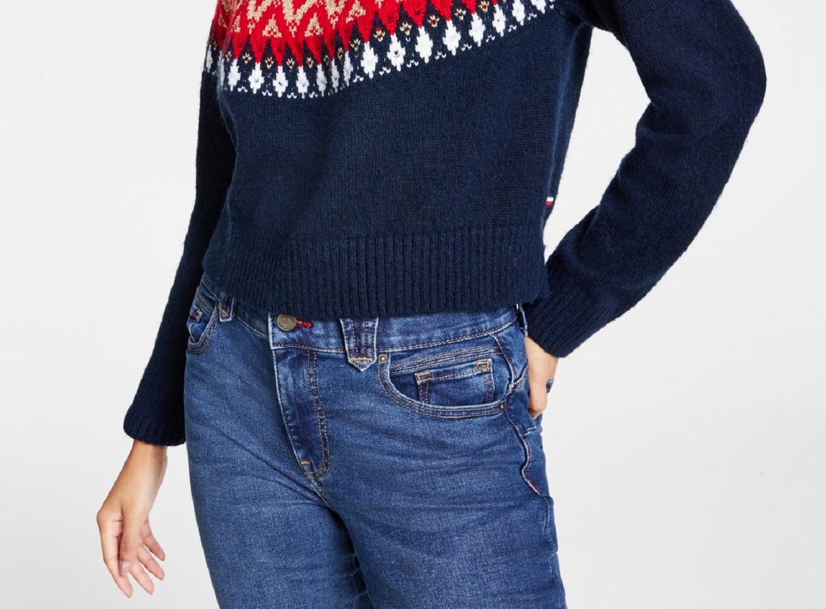 Tommy Hilfiger Women's Half Snowflake Raglan Sweater Blue Size Medium