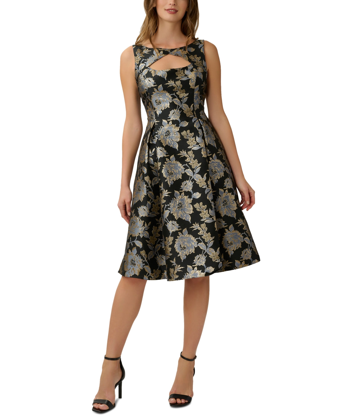 Adrianna Papell Women's Keyhole Metallic Jacquard Dress Black Size 16