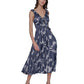 Karl Lagerfeld Paris Womens Floral Print Pleated Midi Dress Soft White Indigo