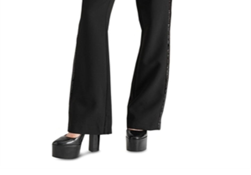 Steve Madden Waverly Sequin Stripe Kick Flare Pants Black