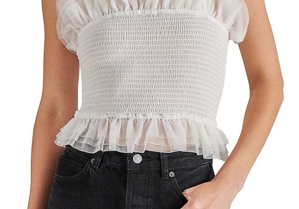 Steve Madden Rhiannon Smocked Tulle Top White