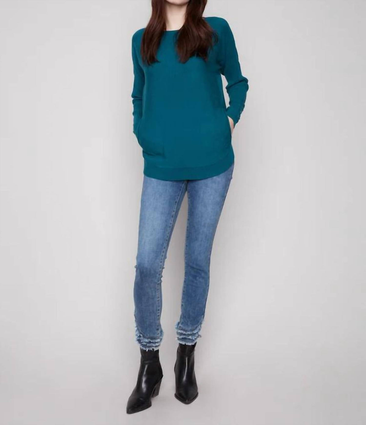 Charlie B - Lace Up Cuffs Knit Sweater