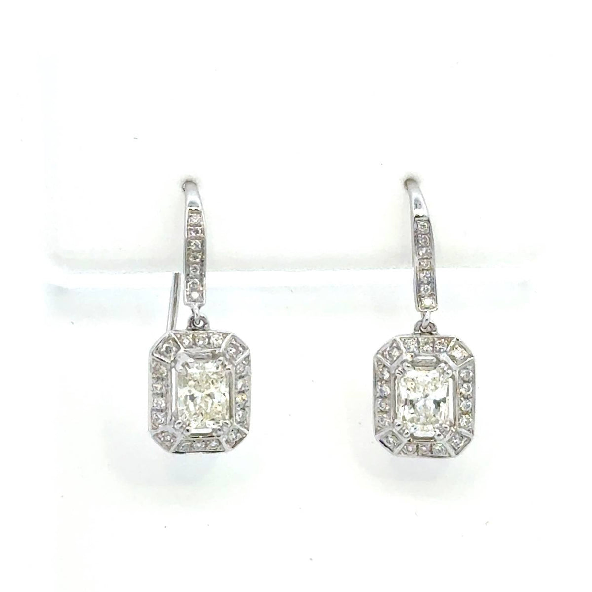 Aamiaa - 1.51 Carat Natural Diamond Emerald Cut Halo Drop Earrings