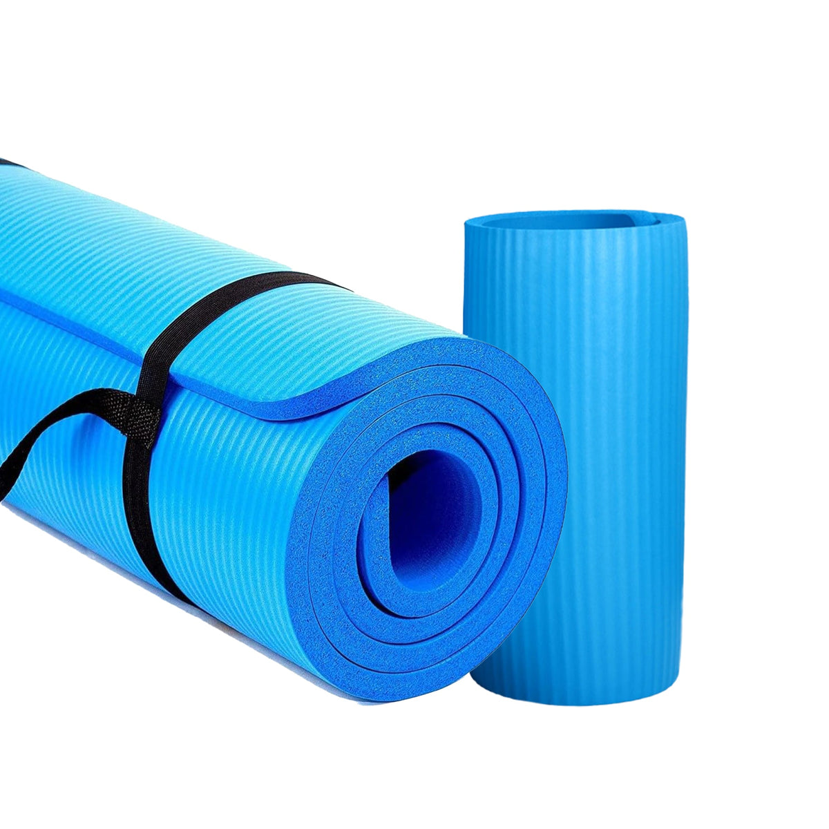 BalanceFrom Yoga Mat with Knee Pad, Yoga Blocks, Carrying Strap, and Extra 1-Inch Foam, Exercise Mat for Gym or Home Workout, 71" x 24", Blue
