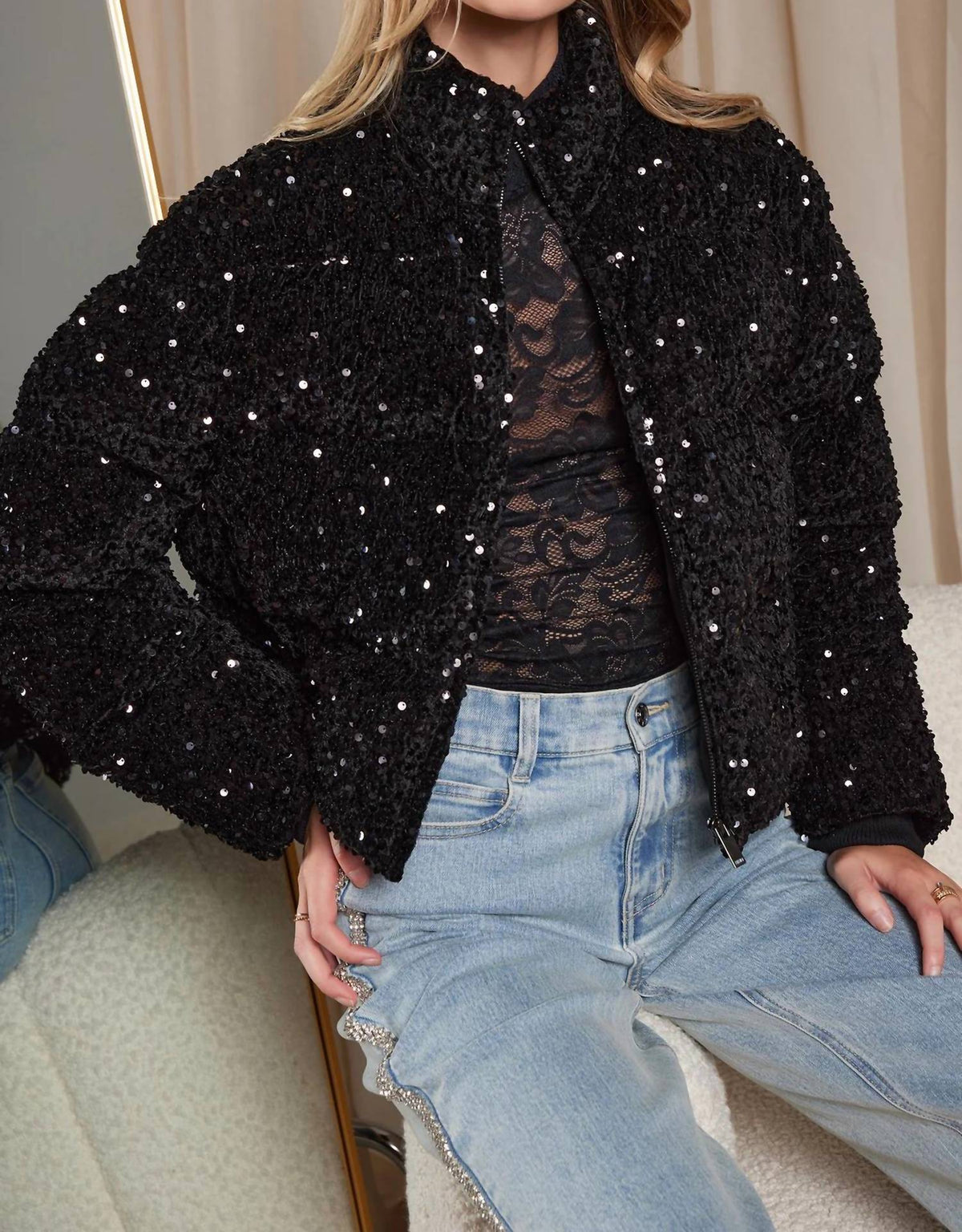 Generation Love - RHODA VELVET SEQUIN PUFFER JACKET