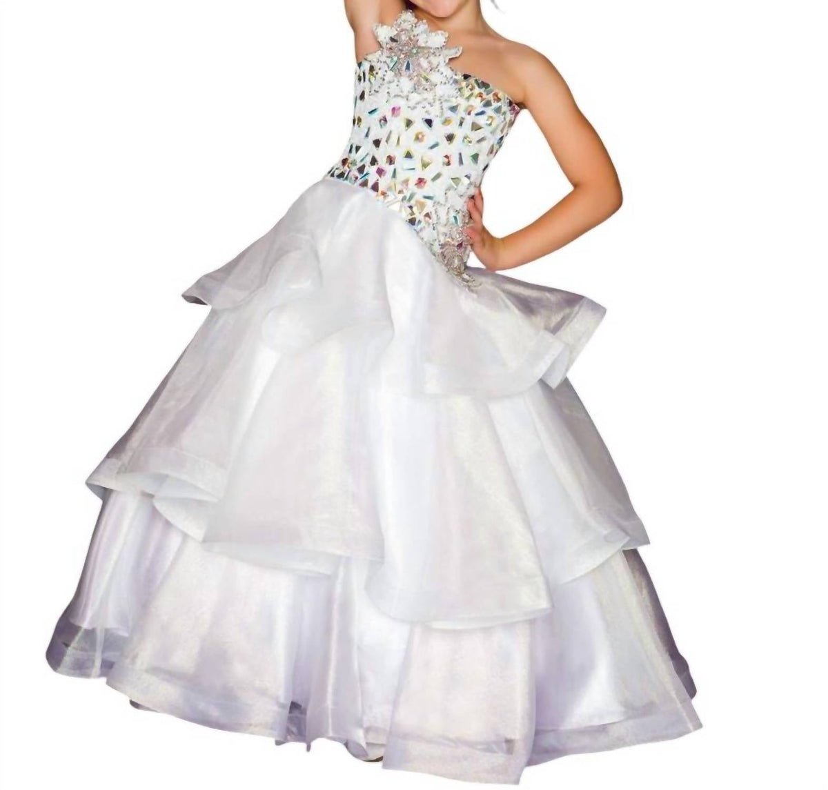 Mac Duggal - Girls Metallic Organza Pageant Dress