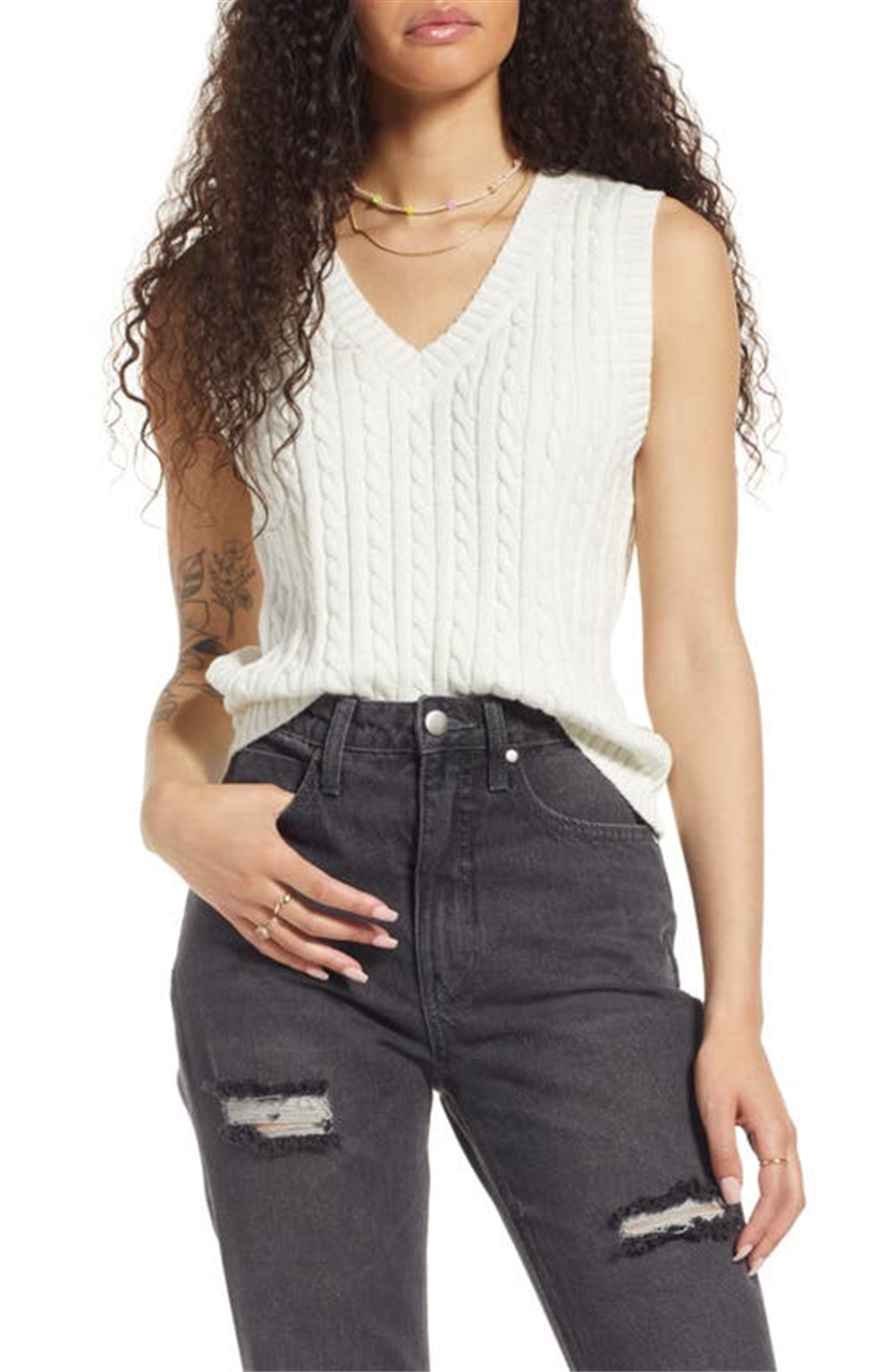 Ivory Bp. Cable Knit Sweater Vest - Size Large